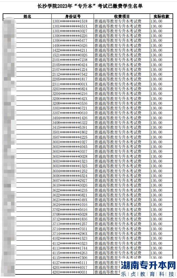 2023年長(zhǎng)沙學(xué)院專升本已繳費(fèi)學(xué)生名單公示(圖2)
